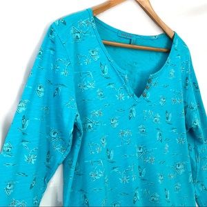 Fresh Produce Beachy Print Split Neck Tee S